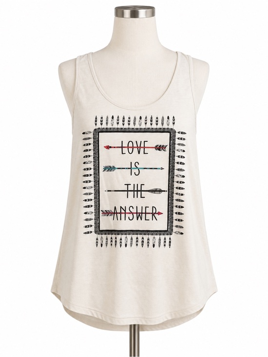Self Esteem Tops - Self Esteem Love Is the Answer Graphic Tank Top | Size Large | Boho Sleeveless